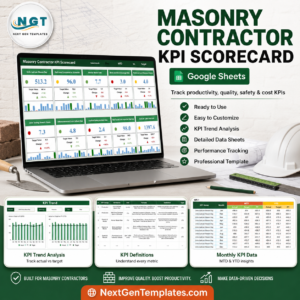 Masonry Contractor KPI Scorecard in Google Sheets