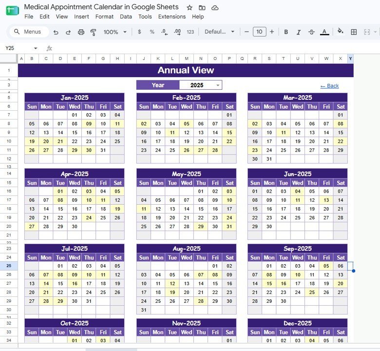 Medical Appointment Calendar in Google Sheets annual view