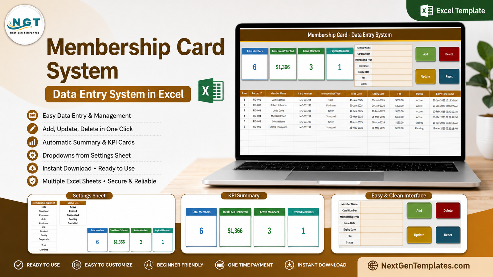 Membership Card Data Entry System in Excel overview