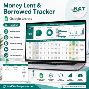 Money Lent and Borrowed Tracker in Google Sheets product cover