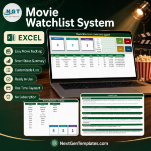 Movie Watchlist Data Entry System in Excel product cover