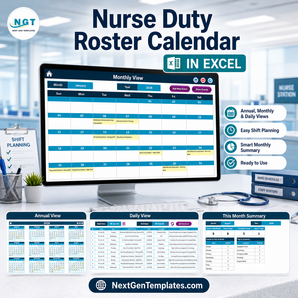Nurse Duty Roster Calendar in Excel