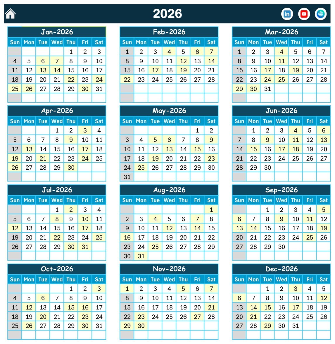 Nurse Duty Roster Calendar in Excel - Annual View for 2026