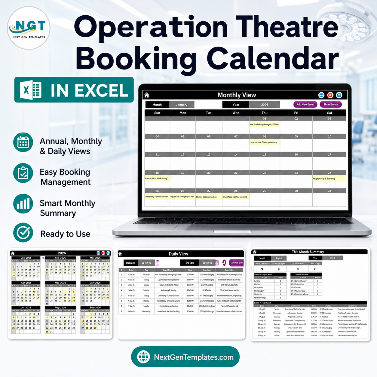 Operation Theatre Booking Calendar in Excel