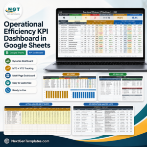 Operational Efficiency KPI Dashboard in Google Sheets product cover showing the 15-KPI scorecard