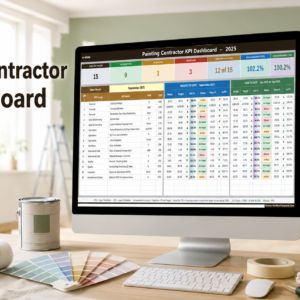 Painting Contractor KPI Dashboard in Excel - 15 painting KPIs on one month-driven scorecard