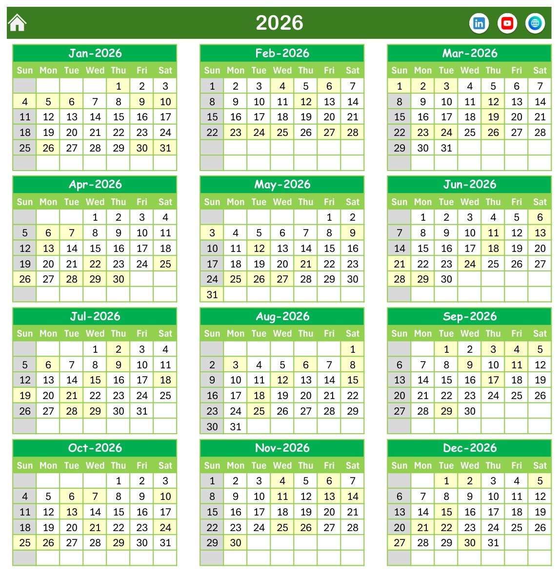 Patient Follow-Up Visit Calendar in Excel - Annual View for 2026