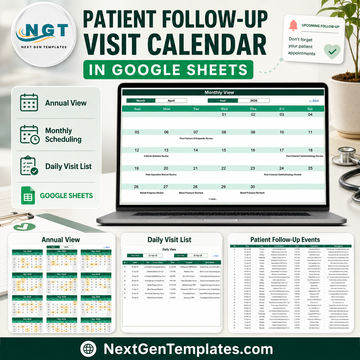 Patient Follow-Up Visit Calendar in Google Sheets