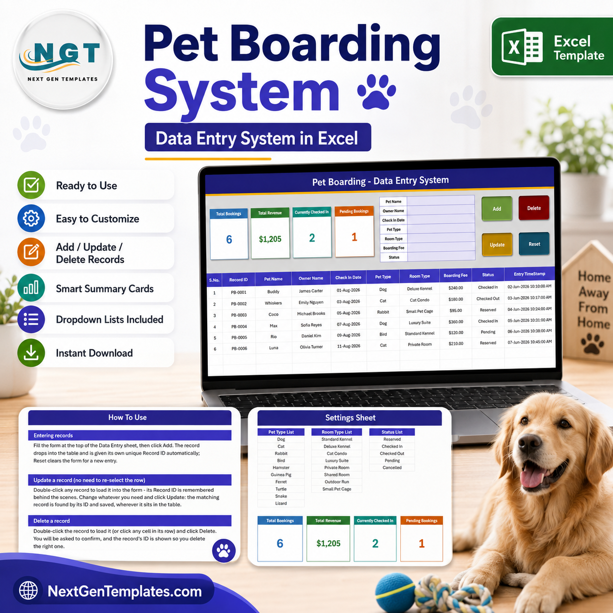 Pet Boarding Data Entry System in Excel product image