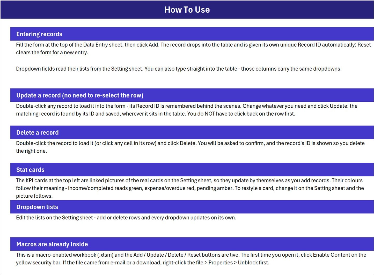 Excel pet boarding workbook How To Use instructions