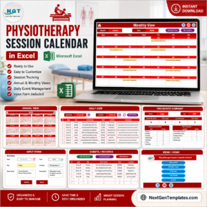 Physiotherapy Session Calendar in Excel
