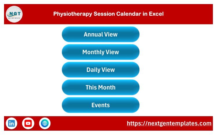 Physiotherapy Session Calendar in Excel - Home Menu