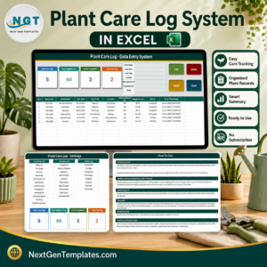 Plant Care Log Data Entry System in Excel