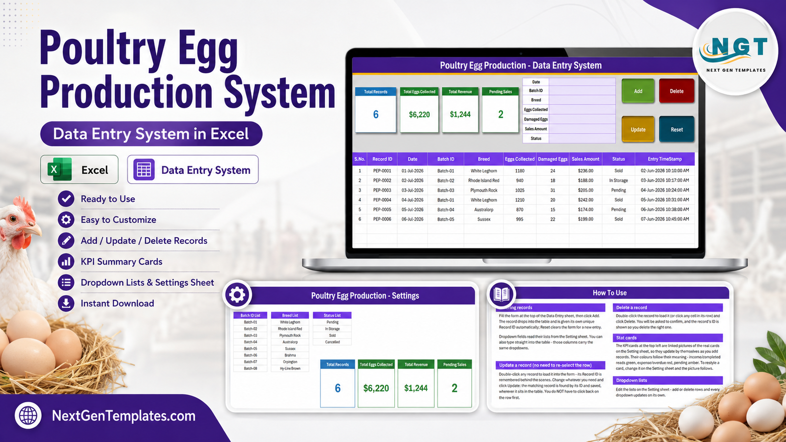 Poultry Egg Production Data Entry System in Excel