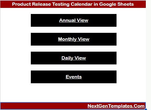 Product Release Testing Calendar in Google Sheets overview page