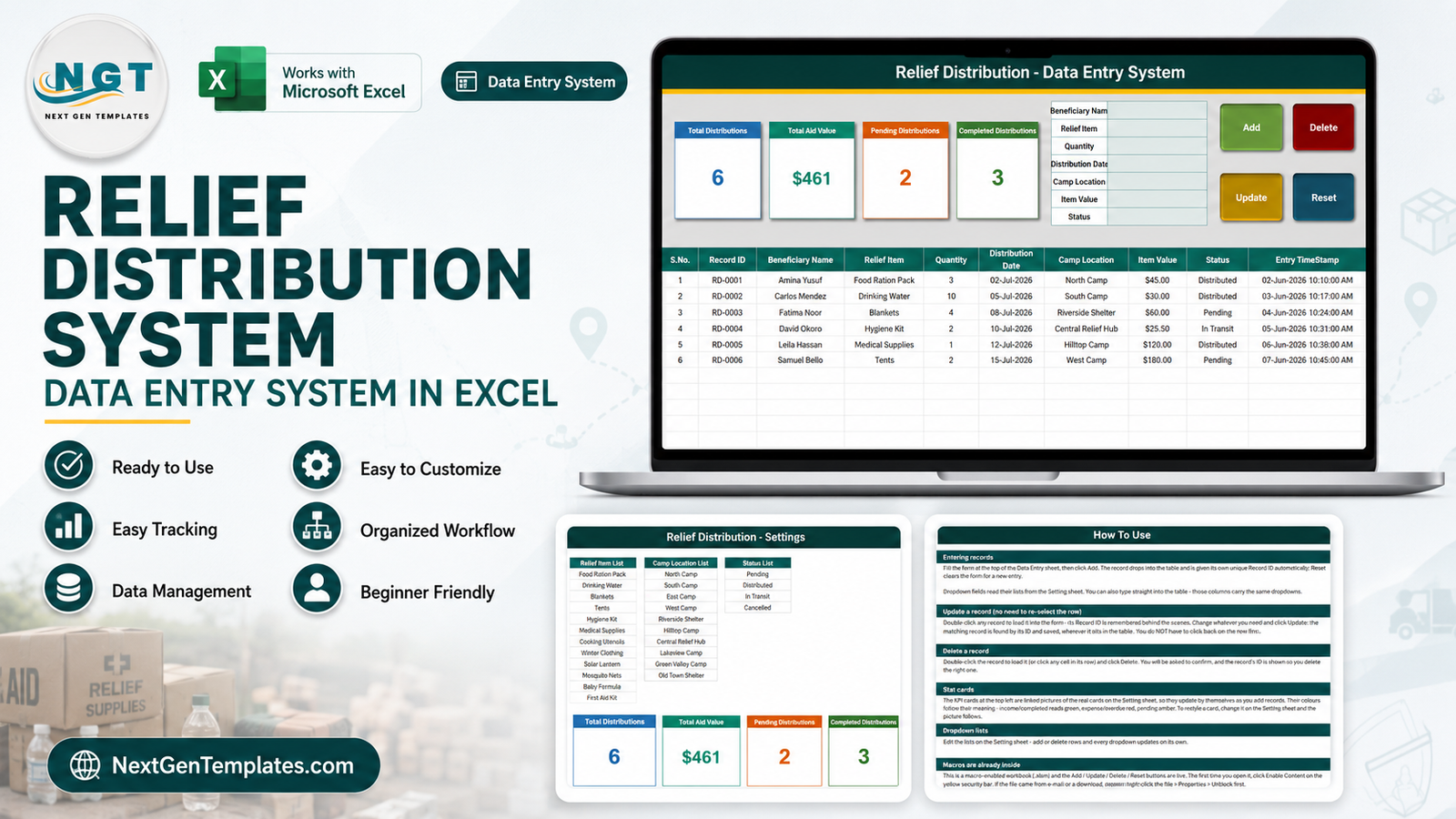 Relief Distribution Data Entry System in Excel
