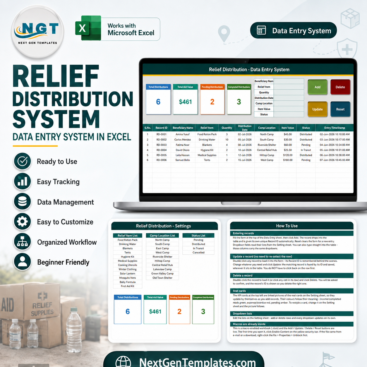 Relief Distribution Data Entry System in Excel