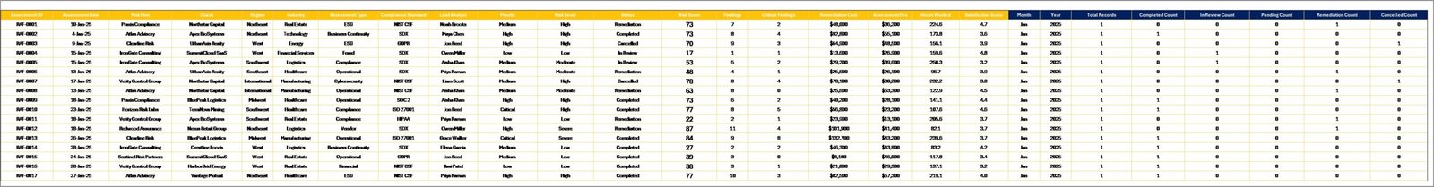 Data Sheet tab in Risk Assessment Firms Dashboard in Excel