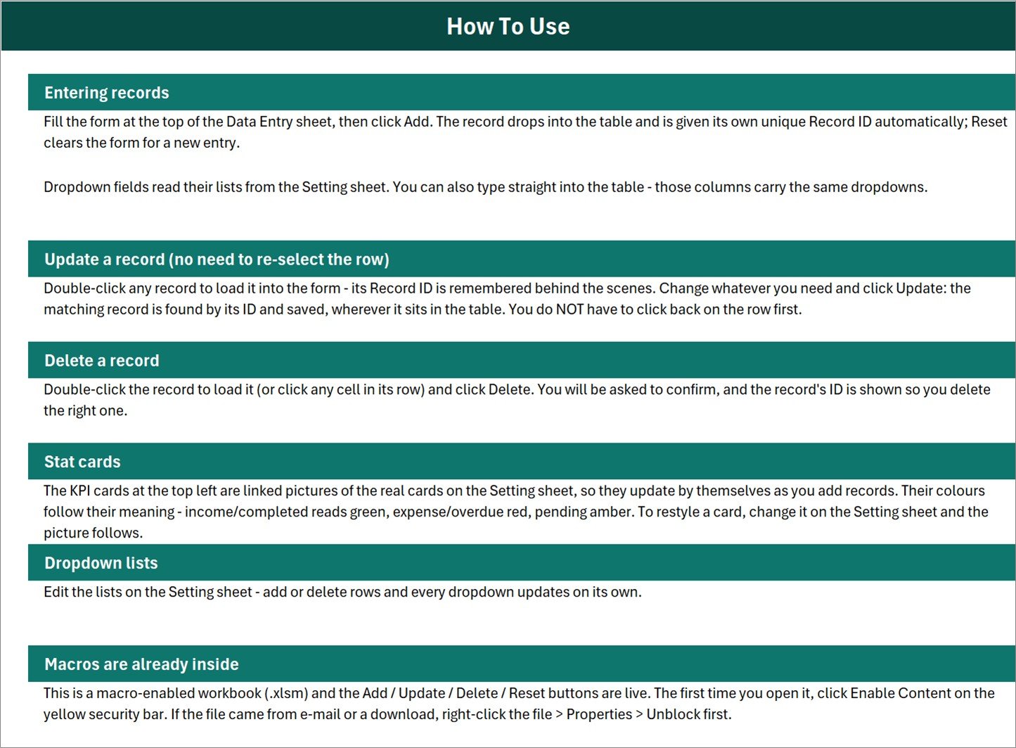 Instructions for using the Salon Product Stock Data Entry System in Excel