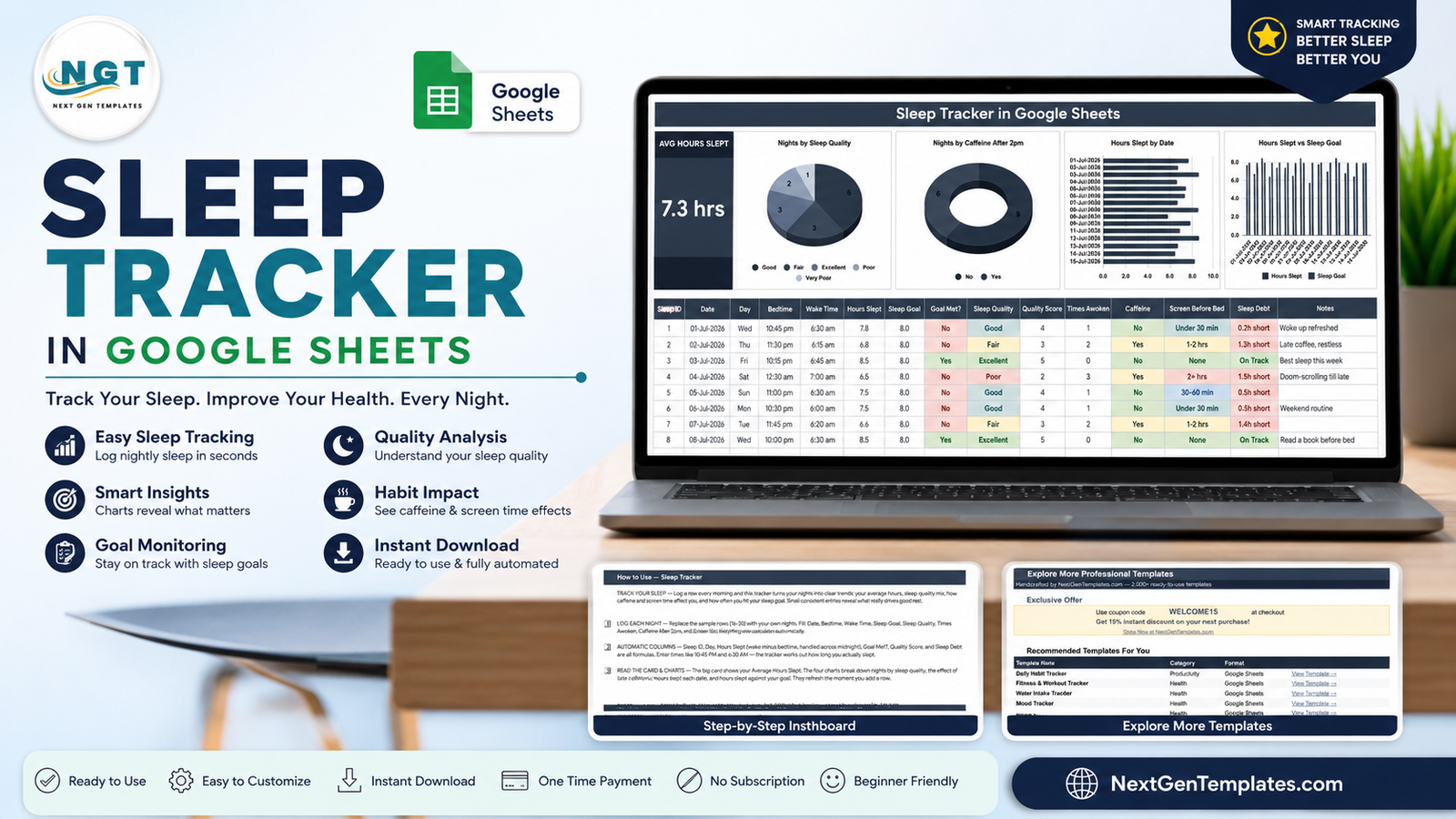 Sleep Tracker in Google Sheets template feature image