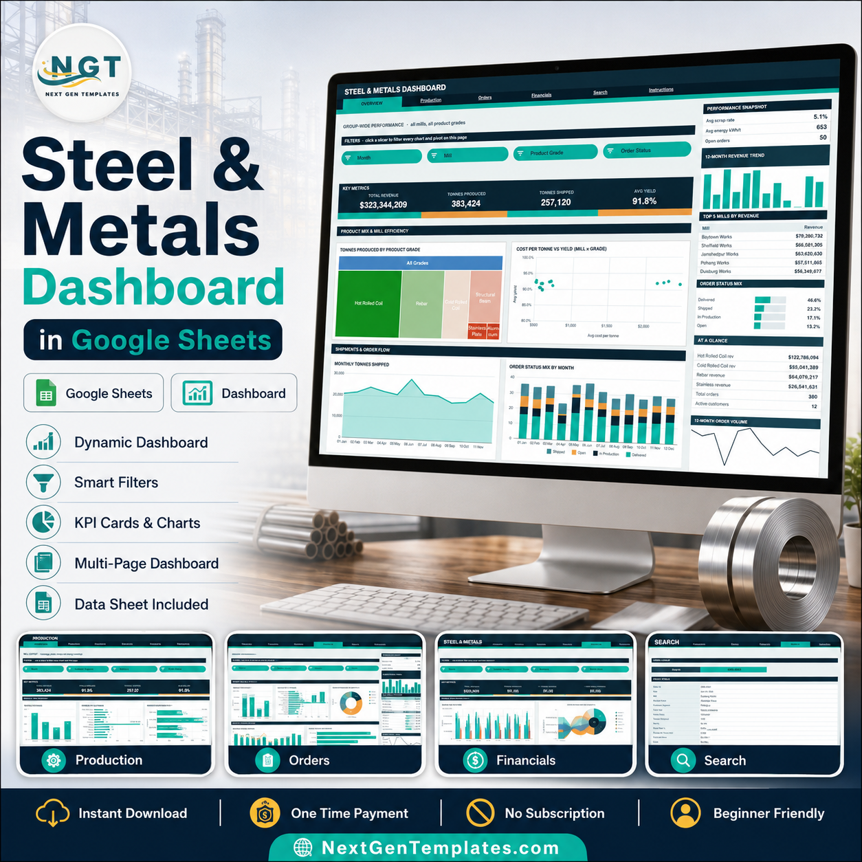 Steel & Metals Dashboard in Google Sheets product cover