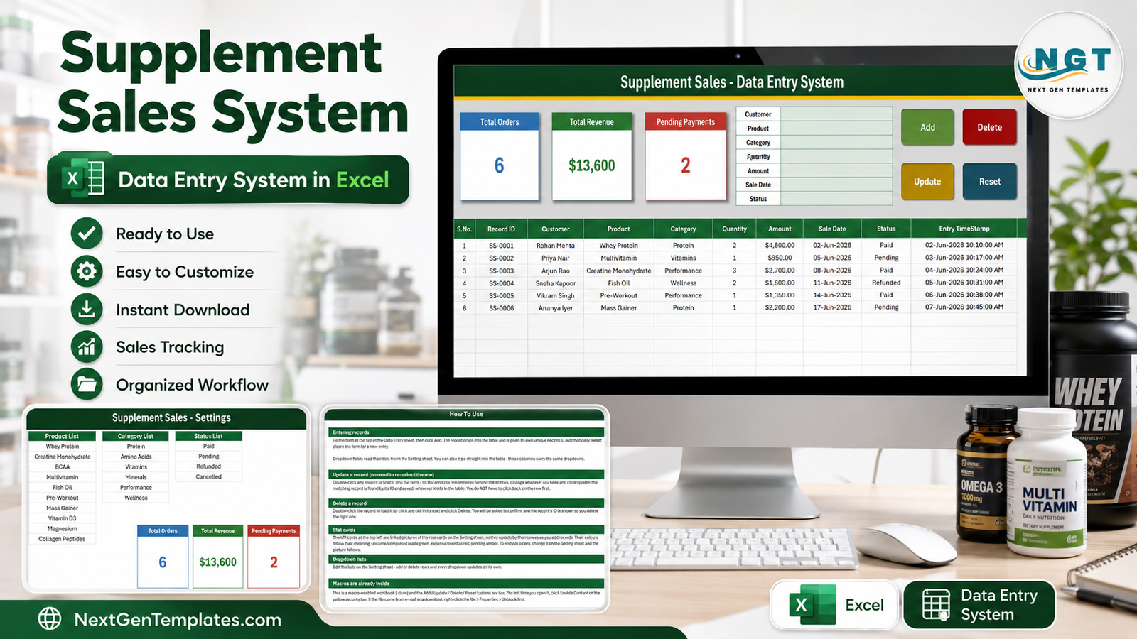 Supplement Sales Data Entry System in Excel