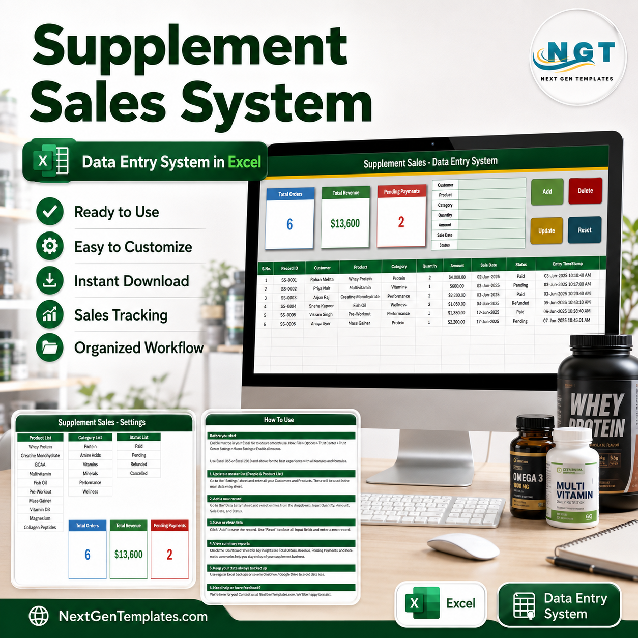 Supplement Sales Data Entry System in Excel
