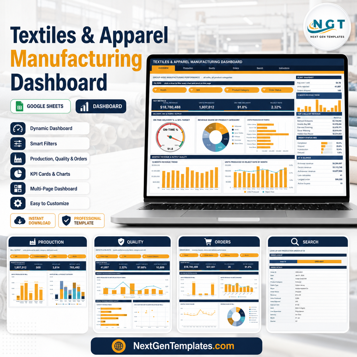 Textiles & Apparel Manufacturing Dashboard in Google Sheets