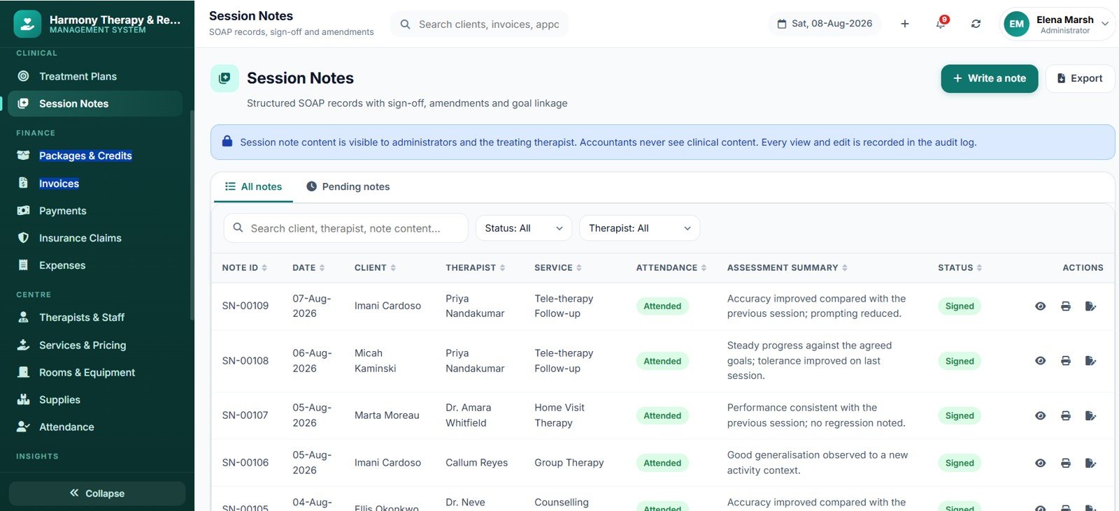 Therapy Center Management System Web App client register