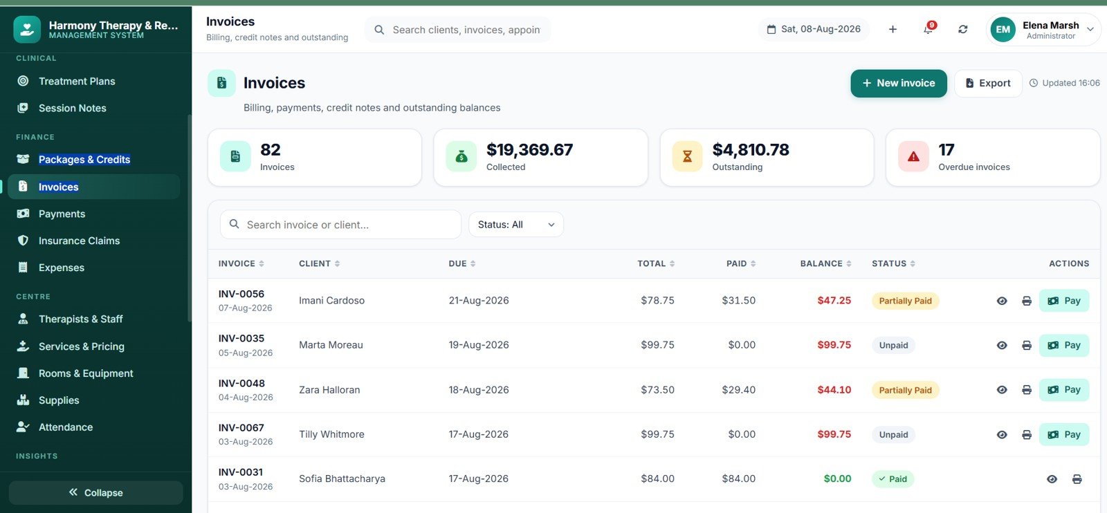 Therapy Center Management System Web App treatment plans
