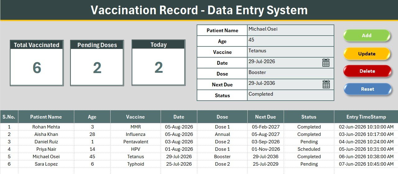 Vaccination Record Data Entry System in Excel