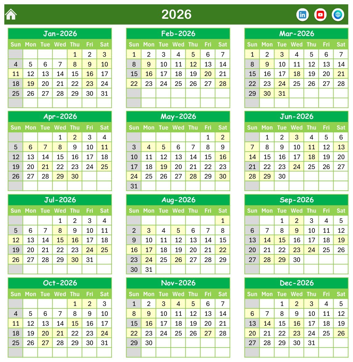 Annual View showing all twelve months of 2026