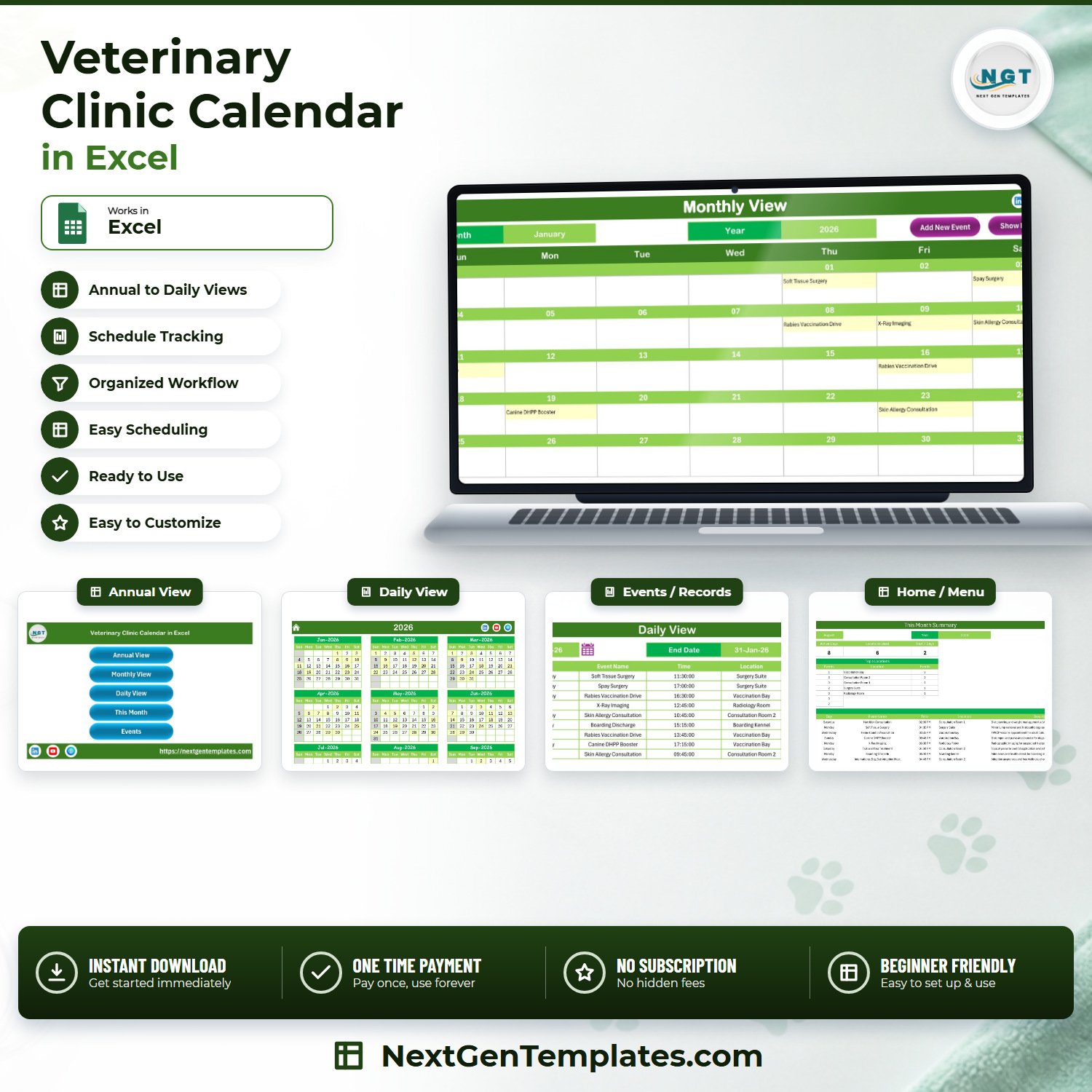 Veterinary Clinic Calendar in Excel product image