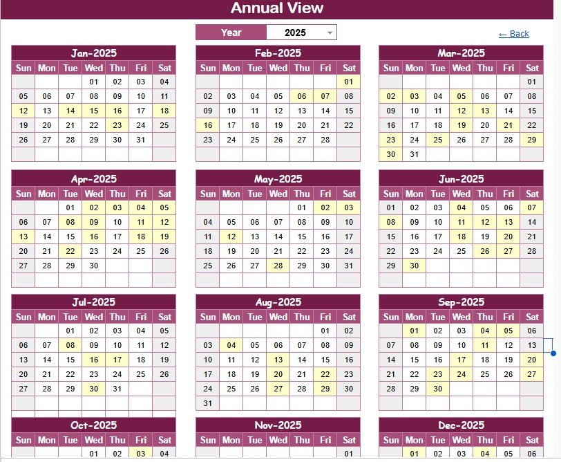 Annual View sheet tab for warranty expiration calendar in Google Sheets