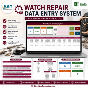 Watch Repair Data Entry System in Excel product overview