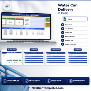 Water Can Delivery Data Entry System in Excel - product cover