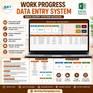 Work Progress Data Entry System in Excel product cover