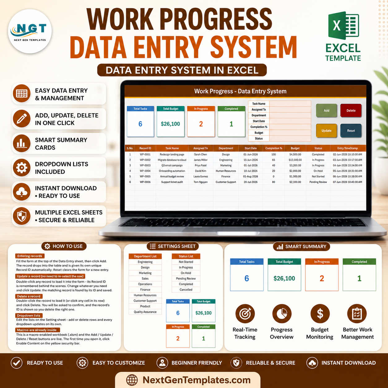 Work Progress Data Entry System in Excel product cover