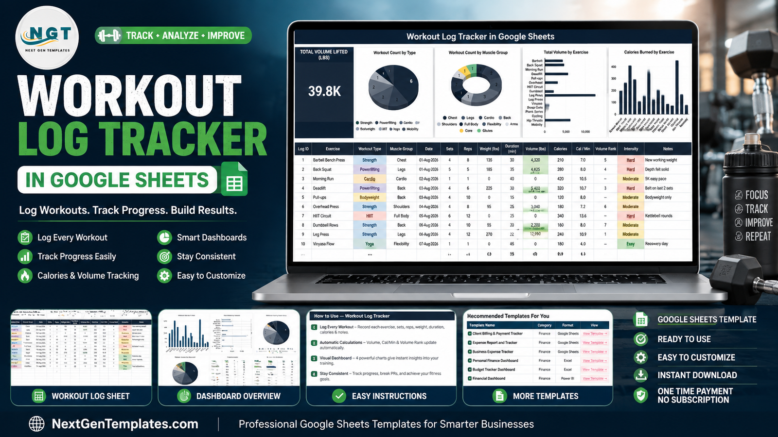 Workout Log Tracker in Google Sheets template feature image
