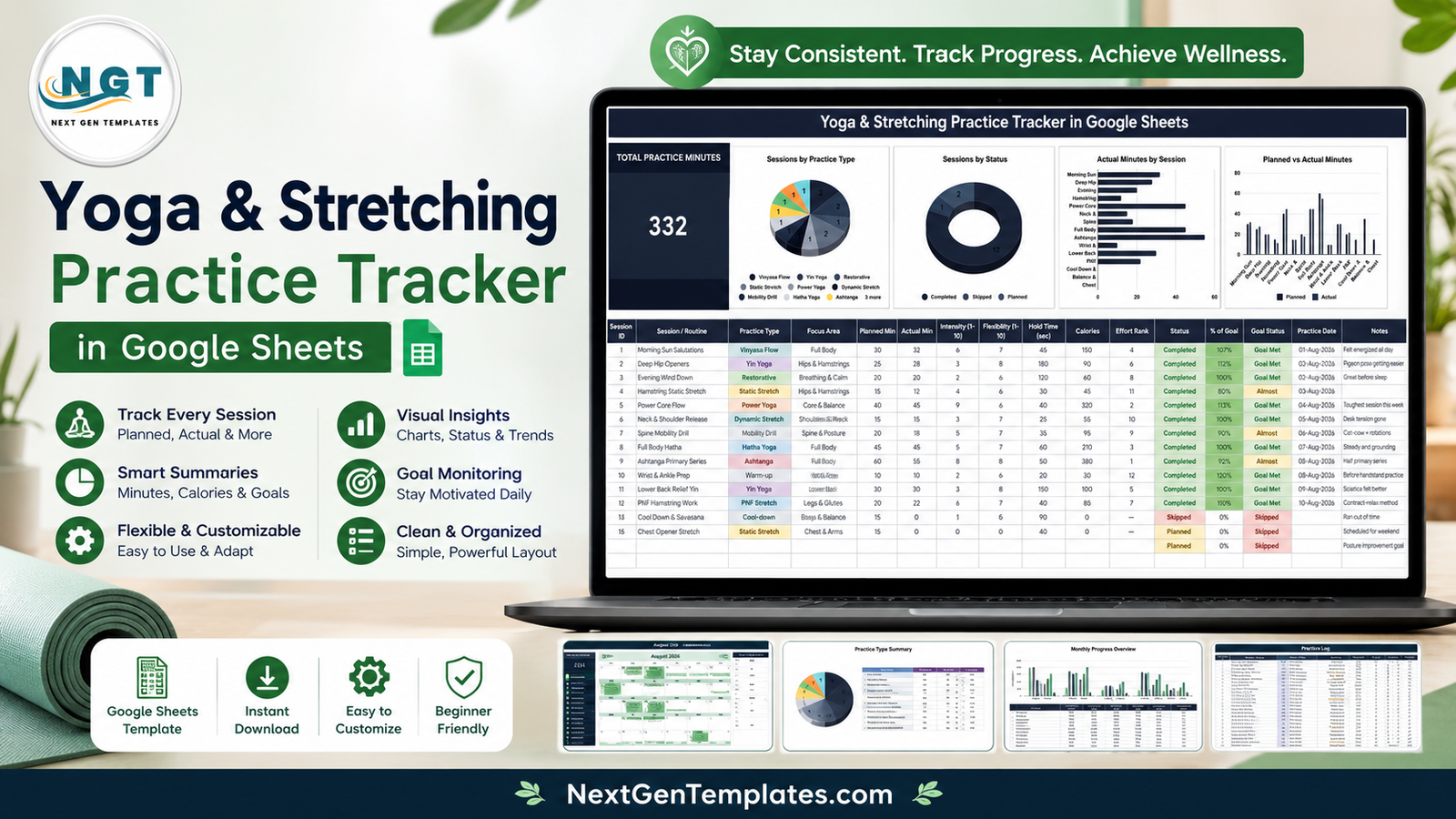 Yoga & Stretching Practice Tracker in Google Sheets