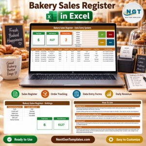 Bakery sales register data entry system in Excel product cover