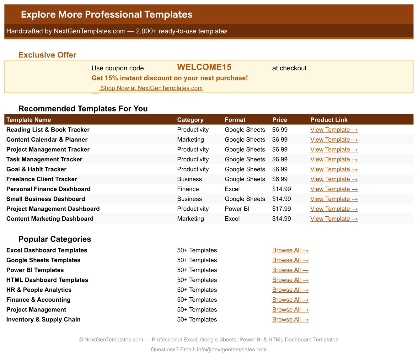 Explore More Templates tab shipped with the Google Sheets writing tracker