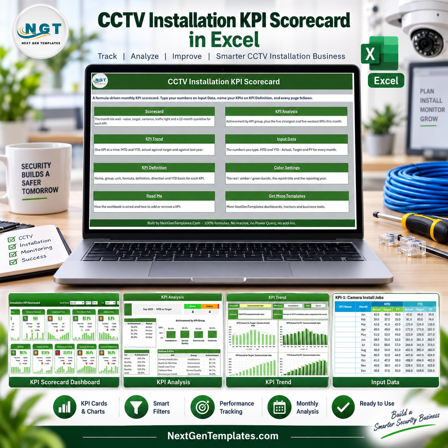 CCTV Installation KPI Scorecard in Excel