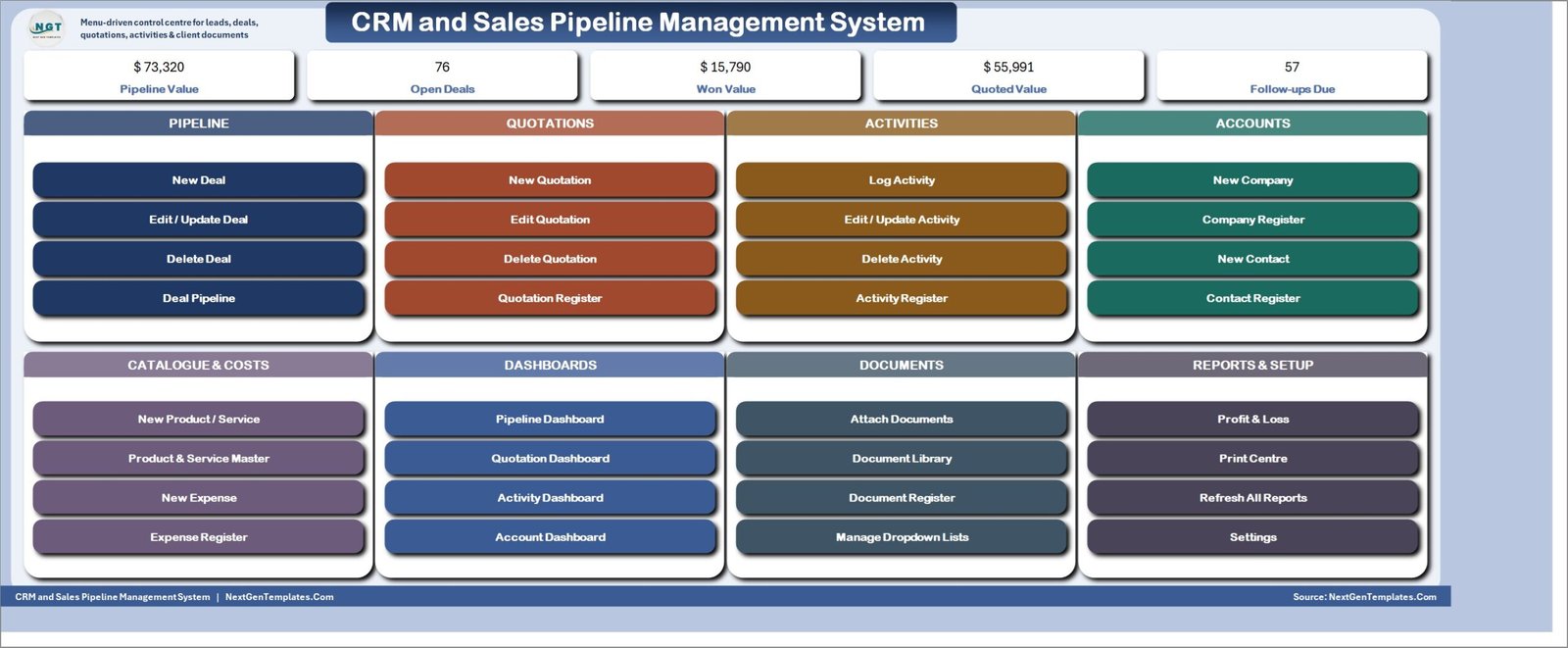 CRM and Sales Pipeline Management System - MAIN menu
