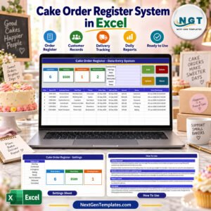 Cake Order Register Data Entry System in Excel
