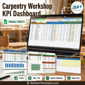 Carpentry Workshop KPI Dashboard in Google Sheets