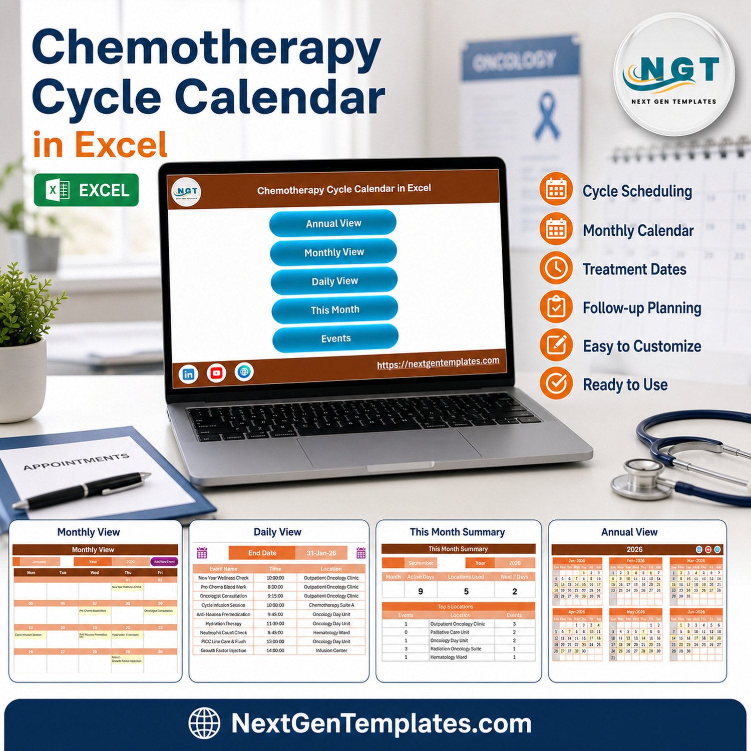 Chemotherapy Cycle Calendar in Excel product feature image