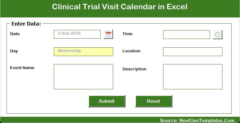 Excel macro-enabled entry form for calendar schedule rows