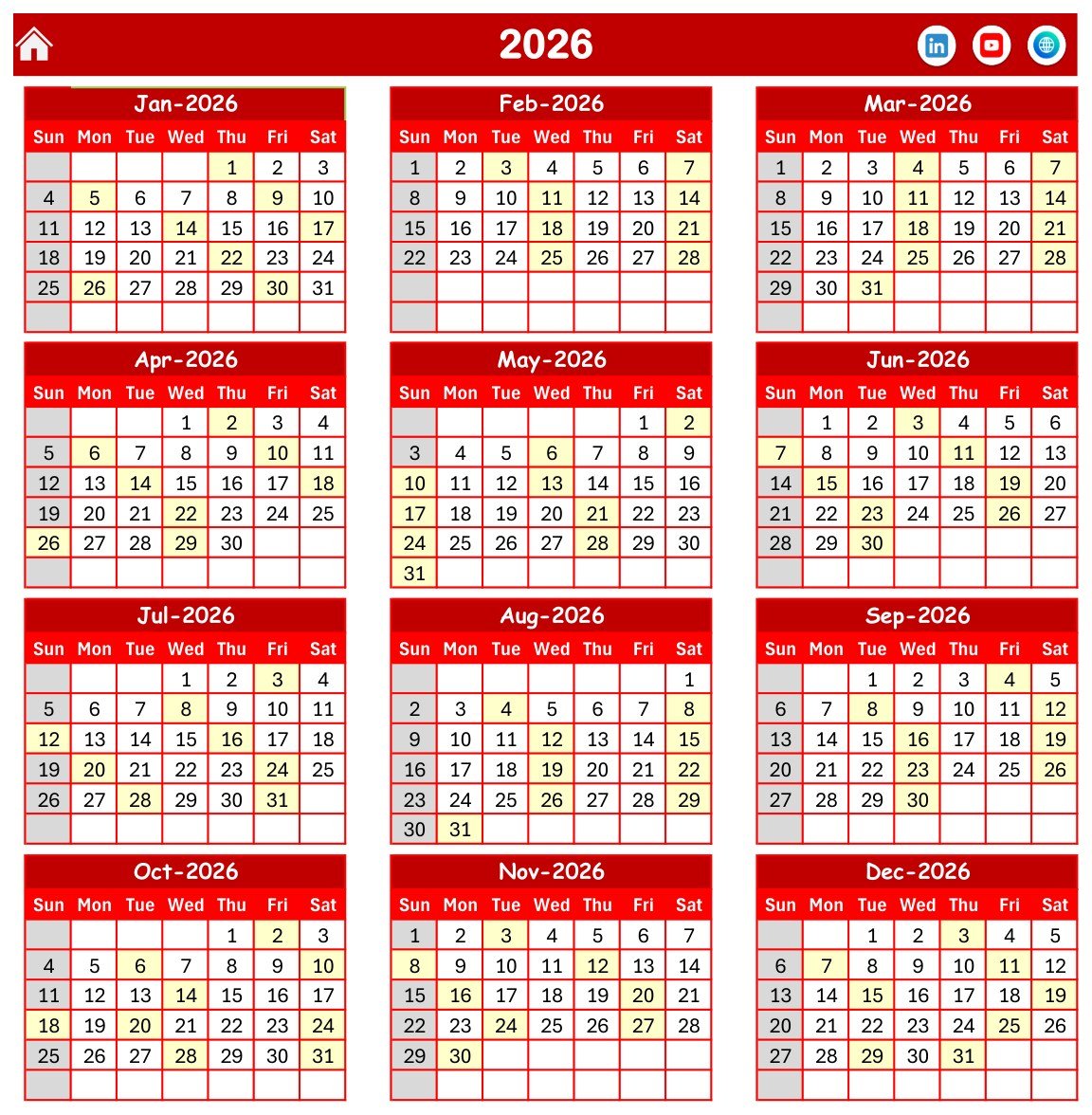 Excel coaching calendar annual view