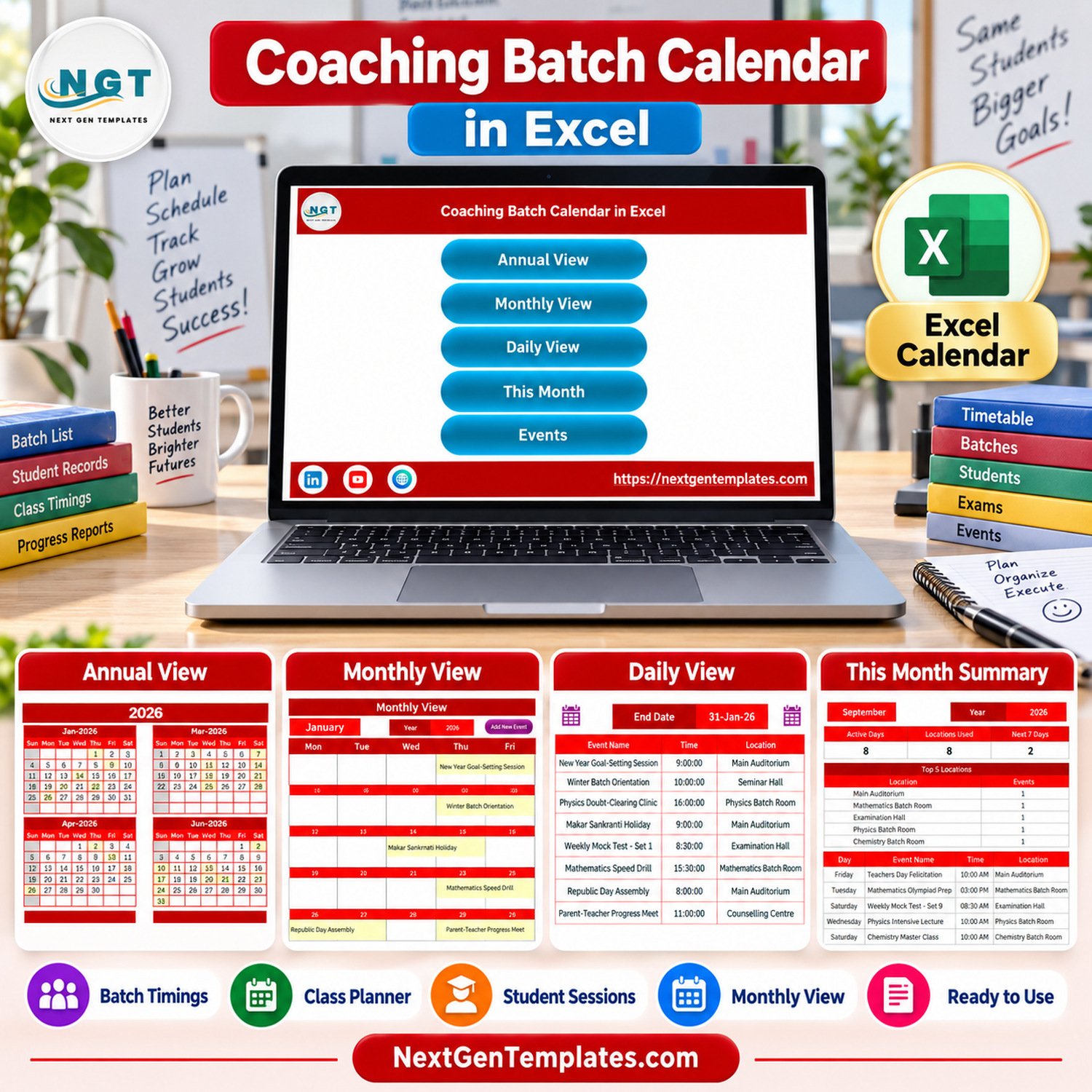 Coaching Batch Calendar in Excel product preview
